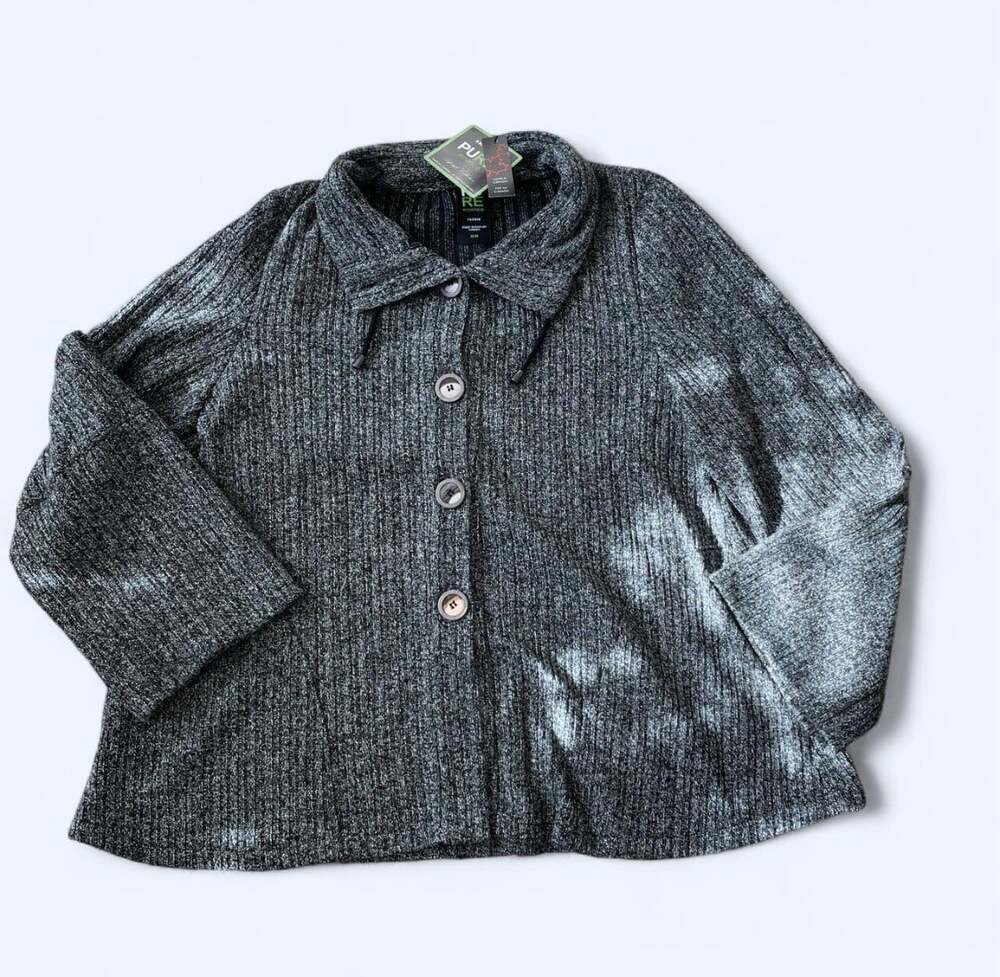 NWT Pure Essence Made In Canada Women’s Cardigan Sweater Gray Button Size M